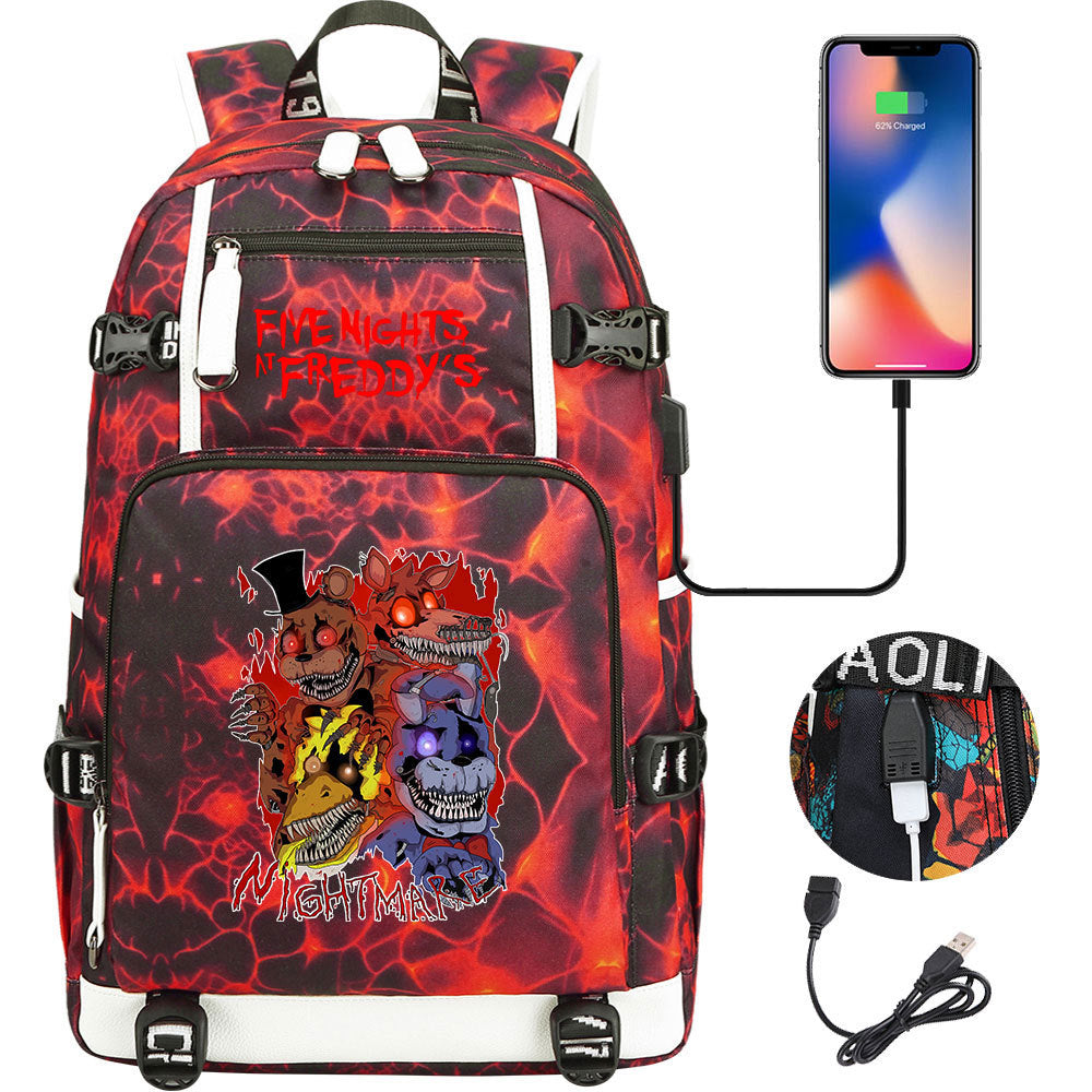 Five Nights At Freddys USB Charging Backpack School Notebook Travel Bags