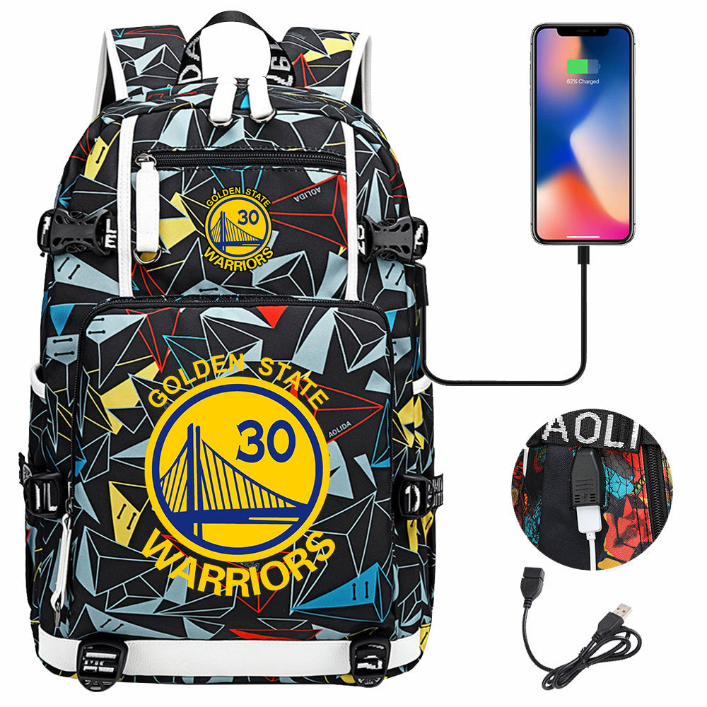 Golden State Basketball Curry Warrior USB Charging Backpack School Notebook Travel Bags