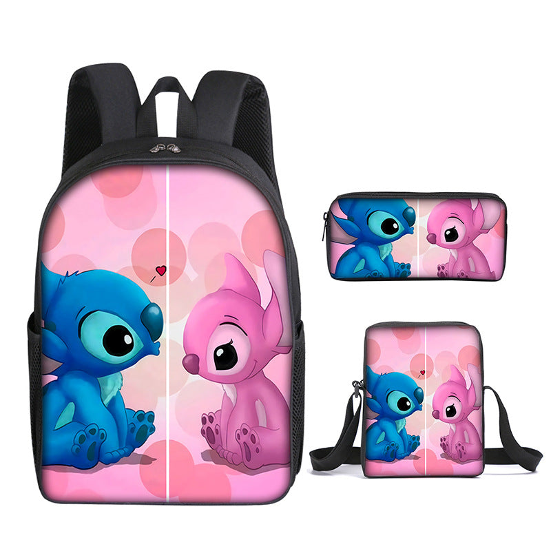 Stitch Full Printed Backpack Schoolbag Travel Notebook Bag Lunch Bag Pencil Bag for Kids Students 3PCS