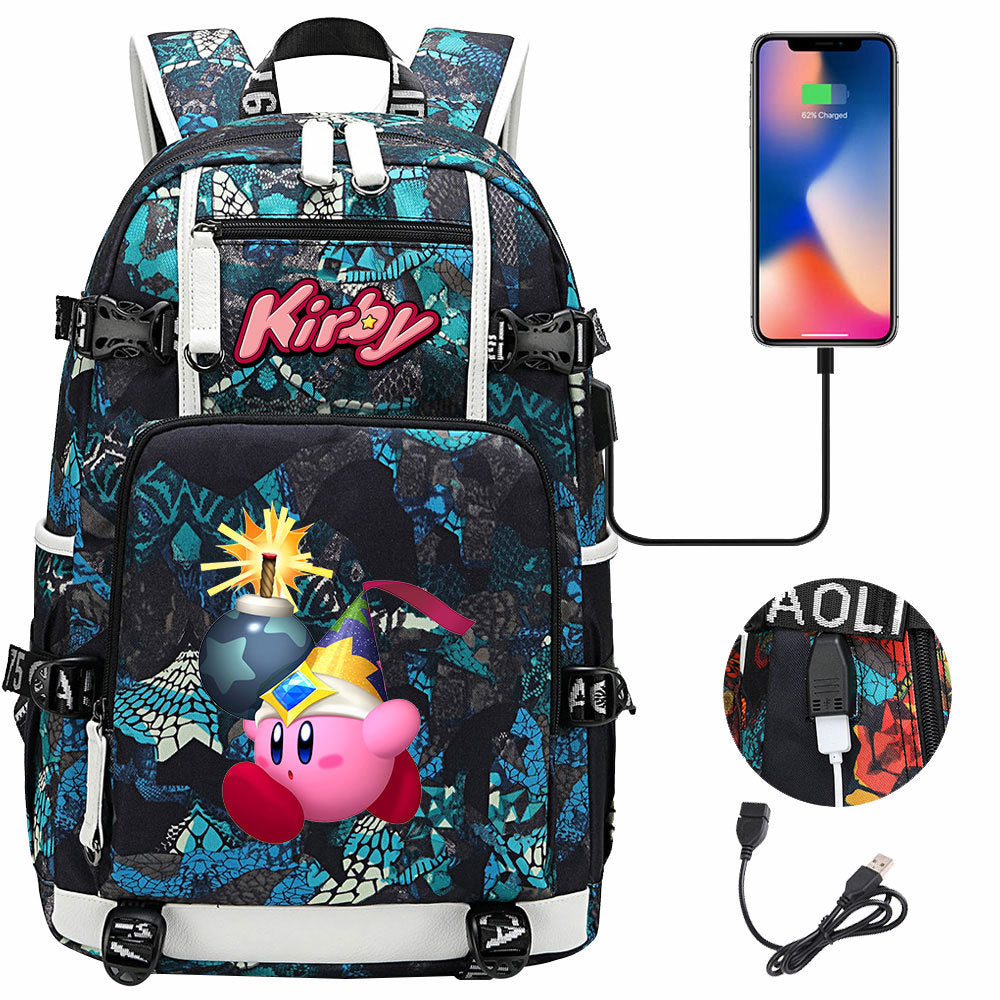 Kirby USB Charging Backpack School Notebook Travel Bags