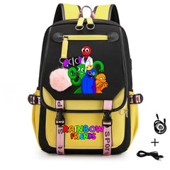 Rainbow Friends Waterproof Backpack School Notebook Travel Bags USB Charging