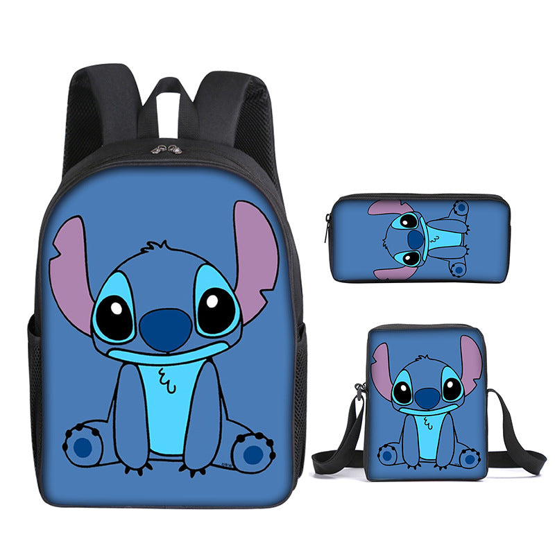 Stitch Full Printed Backpack Schoolbag Travel Notebook Bag Lunch Bag Pencil Bag for Kids Students 3PCS