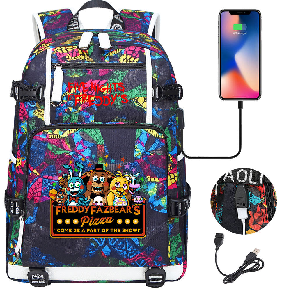 Five Nights At Freddys USB Charging Backpack School Notebook Travel Bags