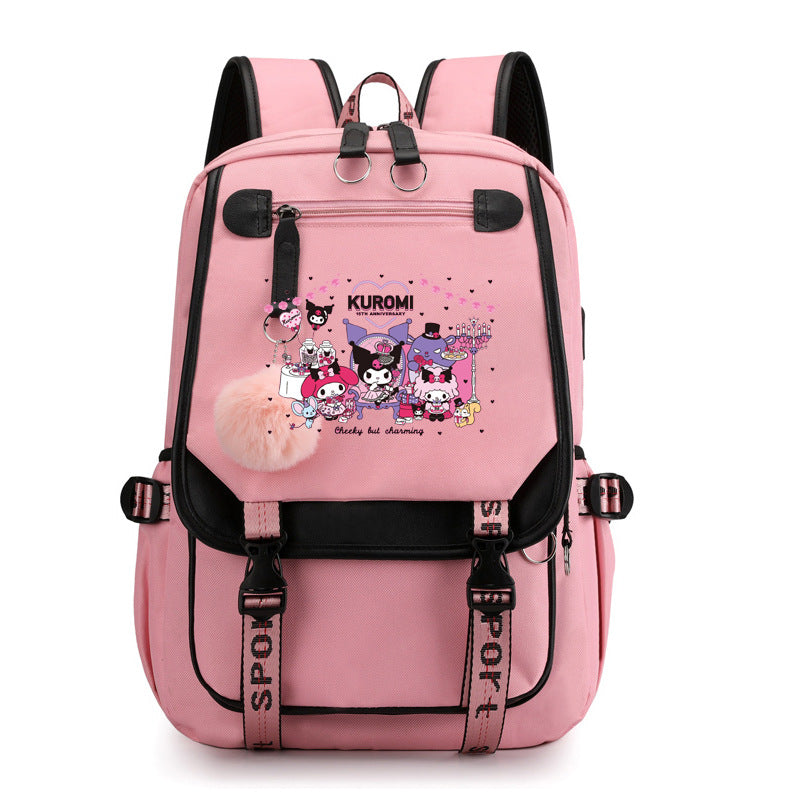 Kuromi Waterproof Backpack School Notebook Travel Bags USB Charging