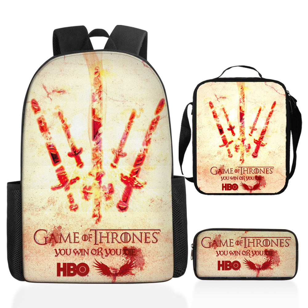 Game of Thrones Full Printed Backpack Schoolbag Travel Notebook Bag Lunch Bag Pencil Bag for Kids Students 3PCS