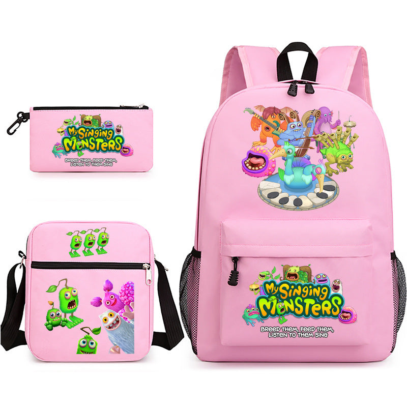 My Sing Monsters Printed Schoolbag Backpack Shoulder Bag Pencil Bag 3pcs set for Kids Students