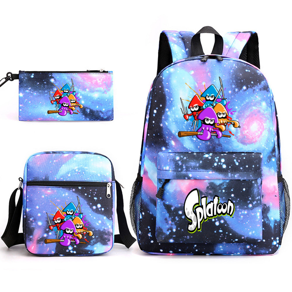 Splatoon Printed Schoolbag Backpack Shoulder Bag Pencil Bag 3pcs set for Kids Students