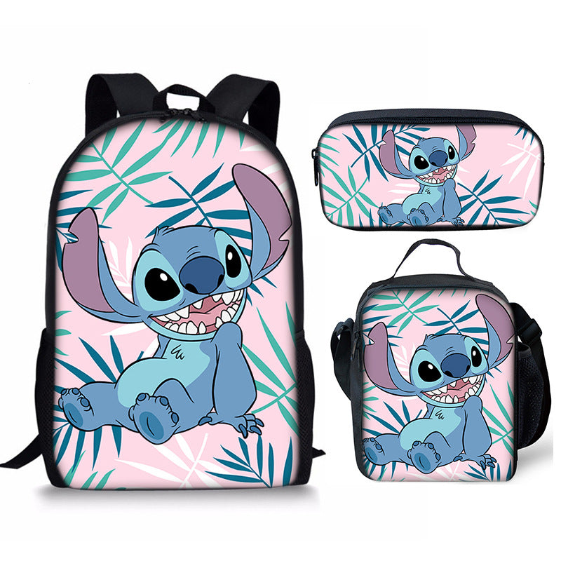 Lilo Stitch Full Printed Backpack Schoolbag Travel Notebook Bag Lunch Bag Pencil Bag for Kids Students 3PCS