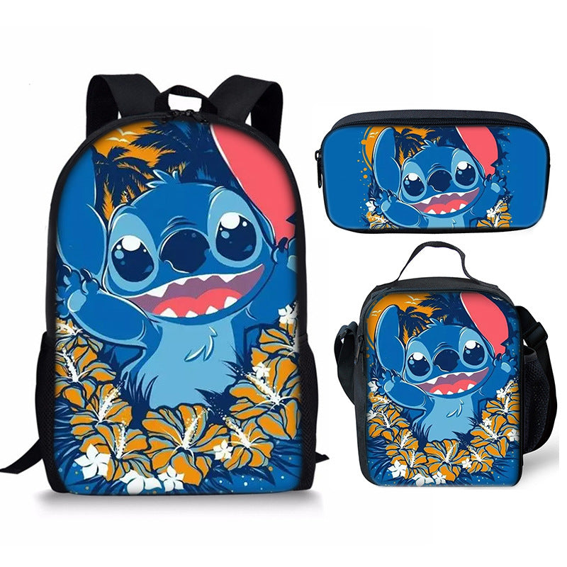 Lilo Stitch Full Printed Backpack Schoolbag Travel Notebook Bag Lunch Bag Pencil Bag for Kids Students 3PCS