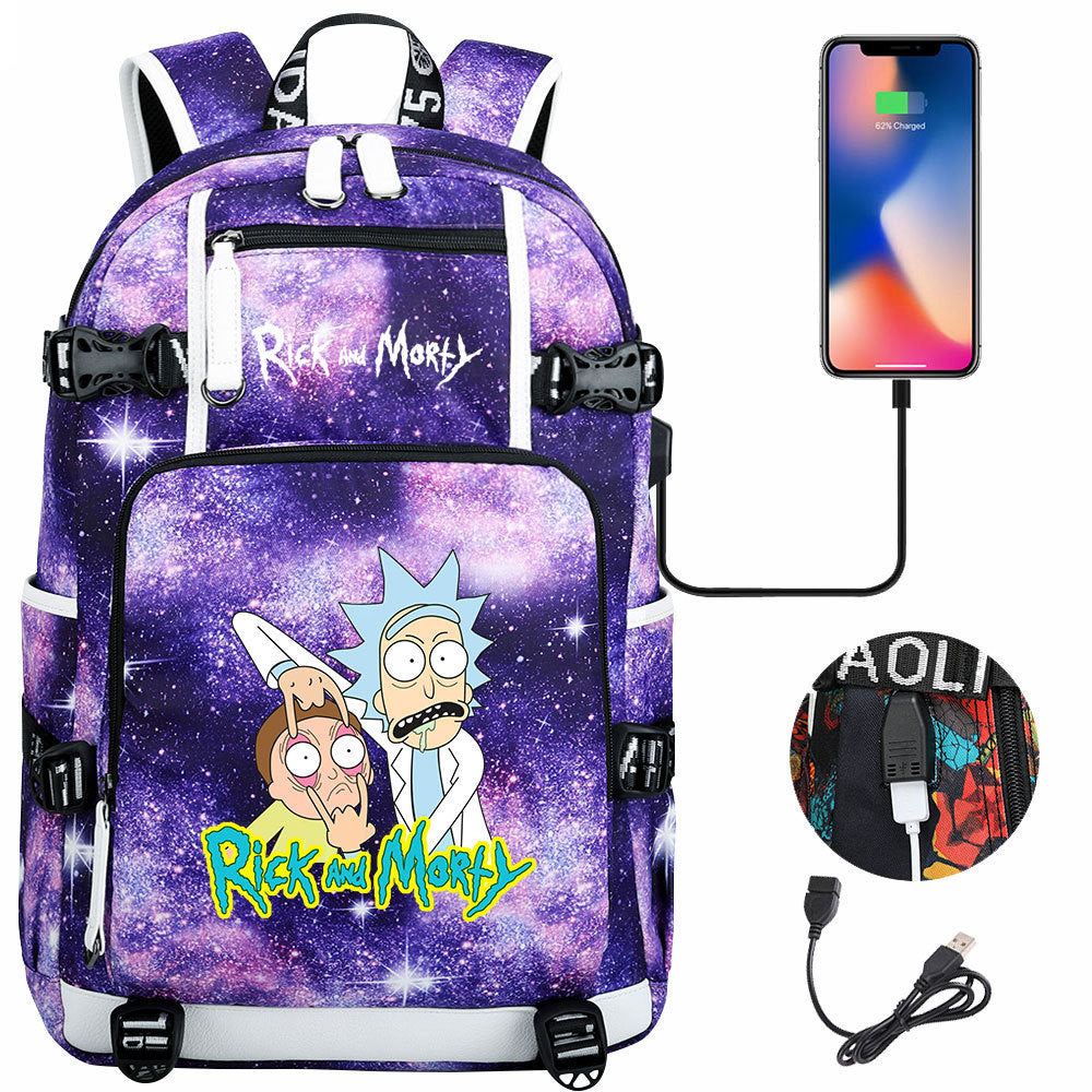 Rick And Morty USB Charging Backpack School Notebook Travel Bags