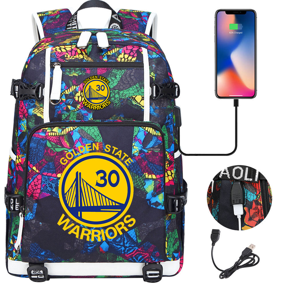 Golden State Basketball Curry Warrior USB Charging Backpack School Notebook Travel Bags