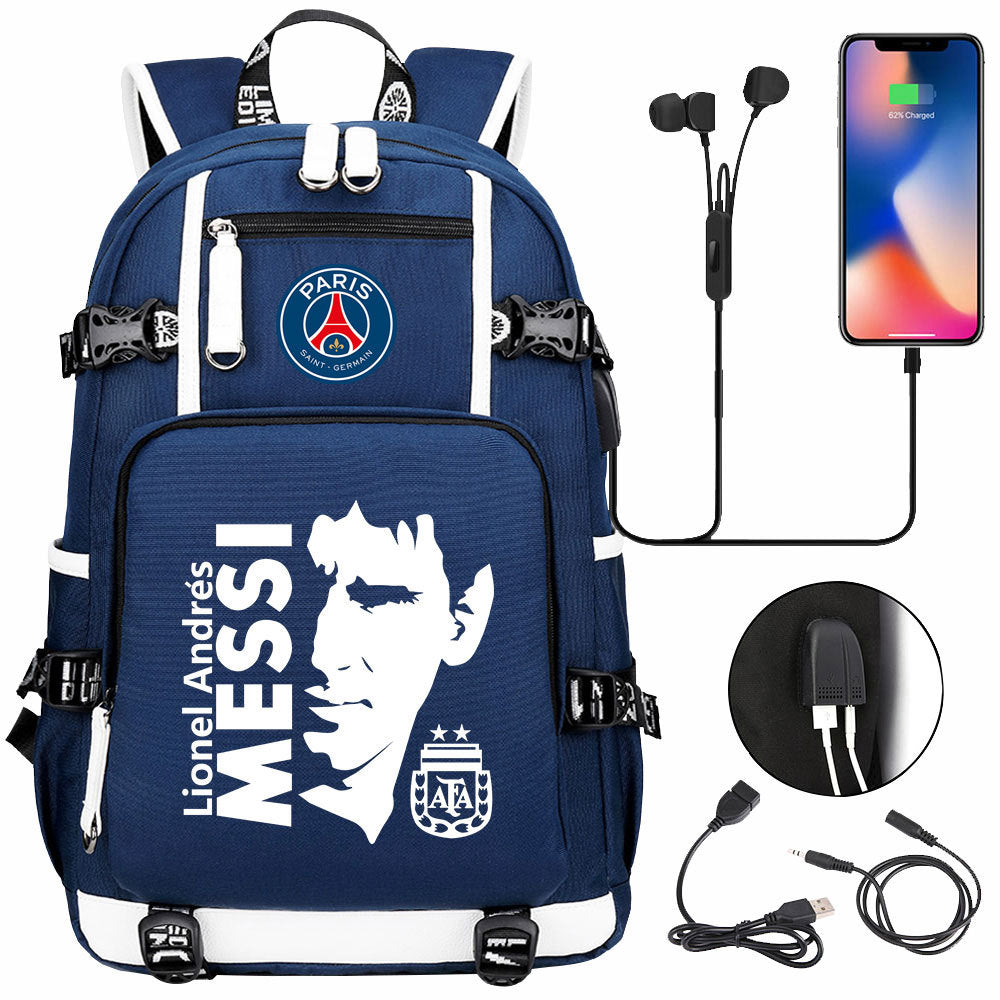 Barcelona Football Lionel USB Charging Backpack School Notebook Travel Bags