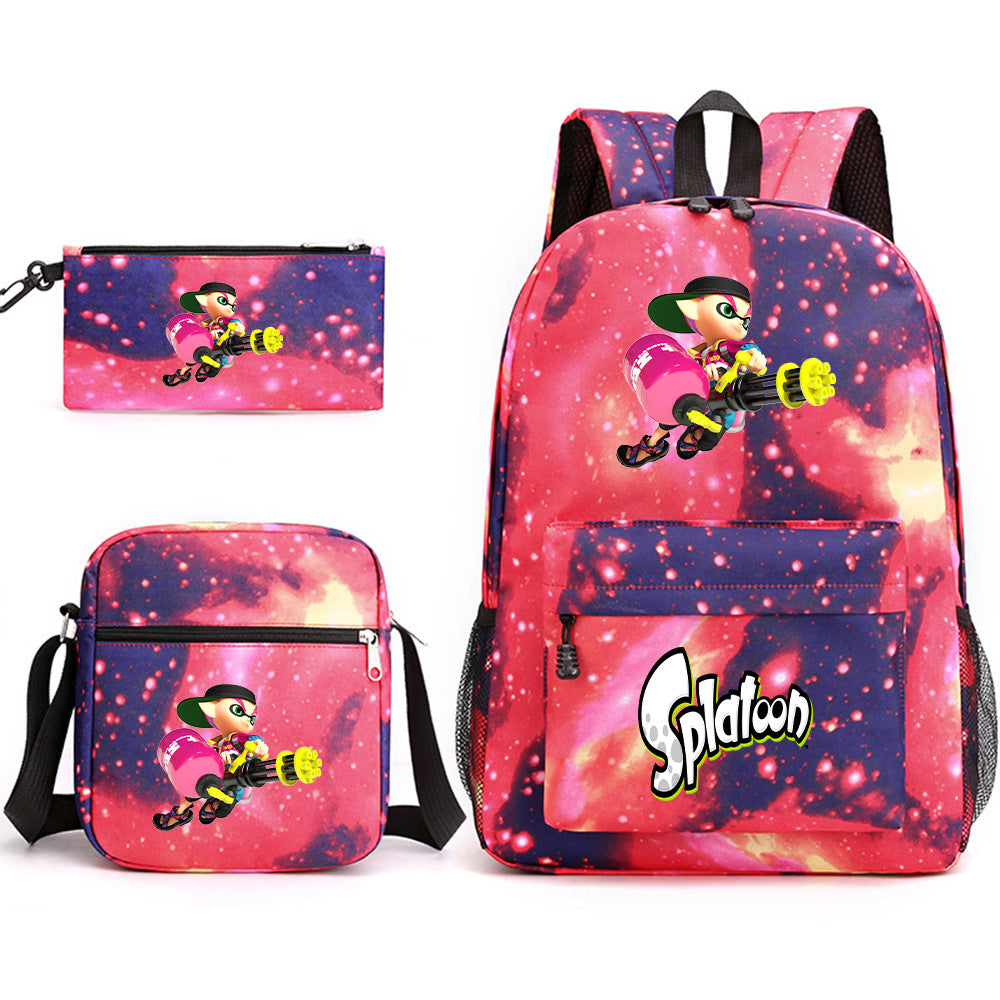 Splatoon Printed Schoolbag Backpack Shoulder Bag Pencil Bag 3pcs set for Kids Students