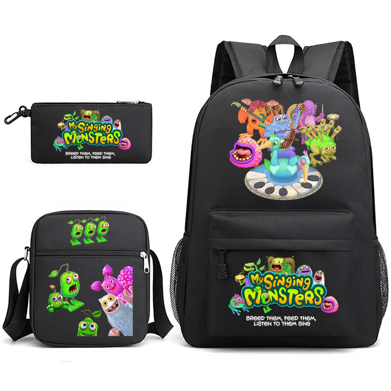 My Sing Monsters Printed Schoolbag Backpack Shoulder Bag Pencil Bag 3pcs set for Kids Students