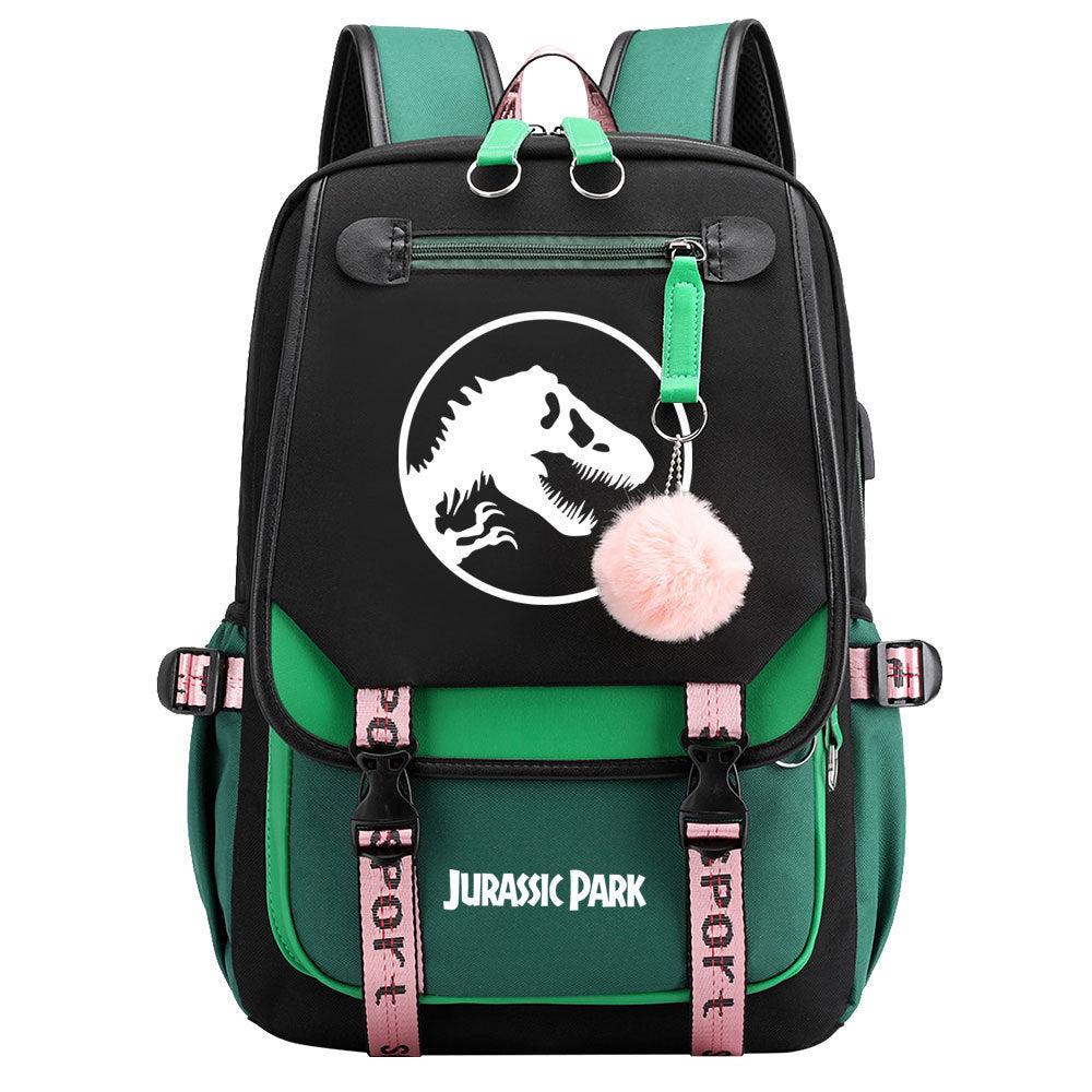 Jurassic World Dinosaur Park Waterproof Backpack School Notebook Travel Bags USB Charging