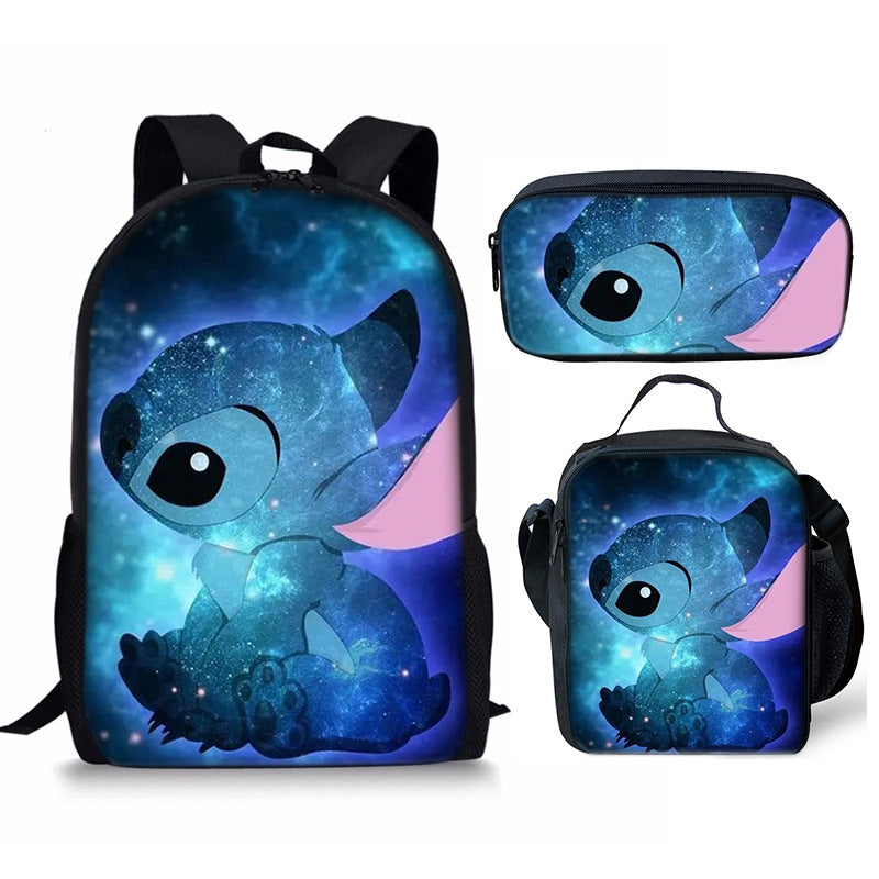 Lilo Stitch Full Printed Backpack Schoolbag Travel Notebook Bag Lunch Bag Pencil Bag for Kids Students 3PCS