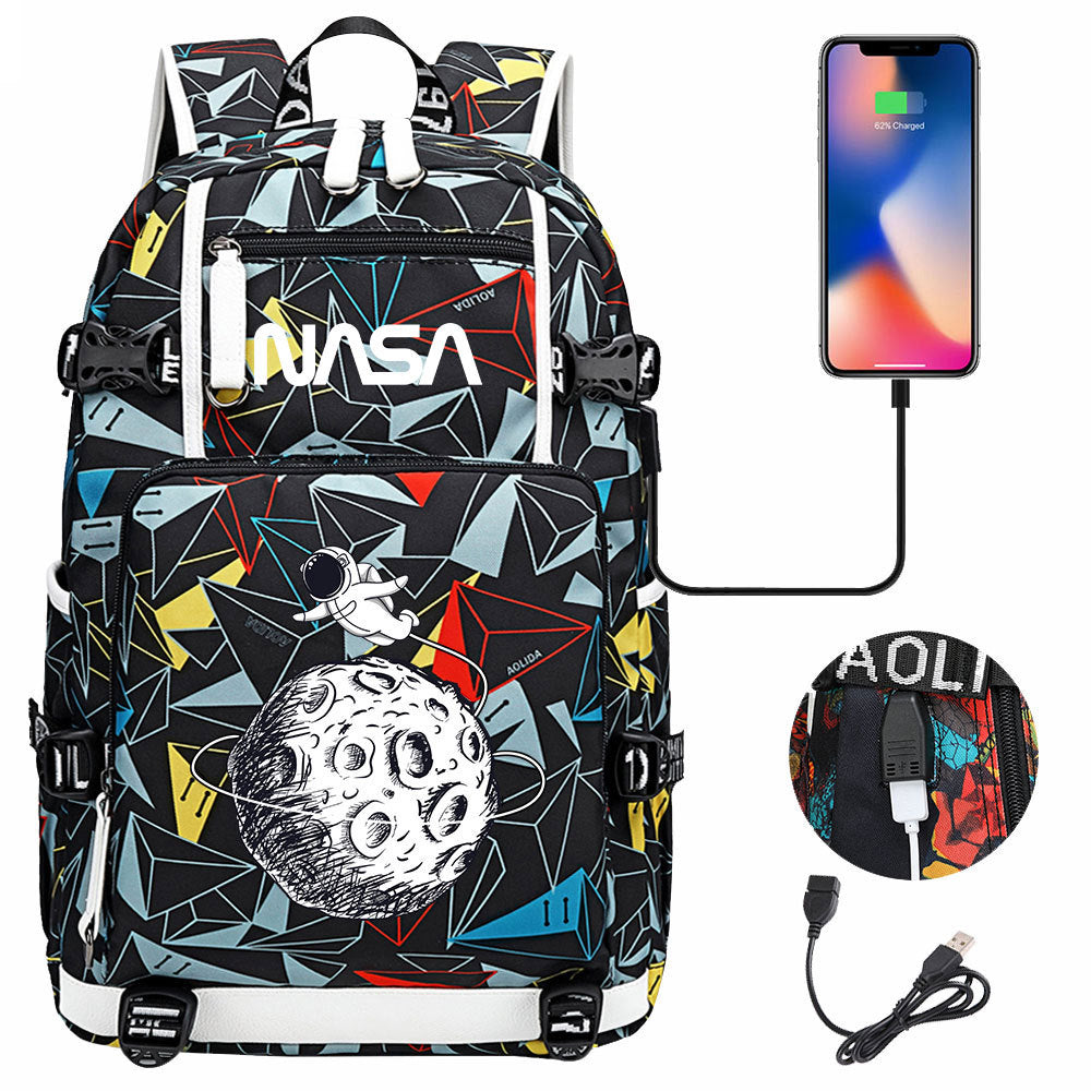 Nasa Space USB Charging Backpack School Notebook Travel Bags