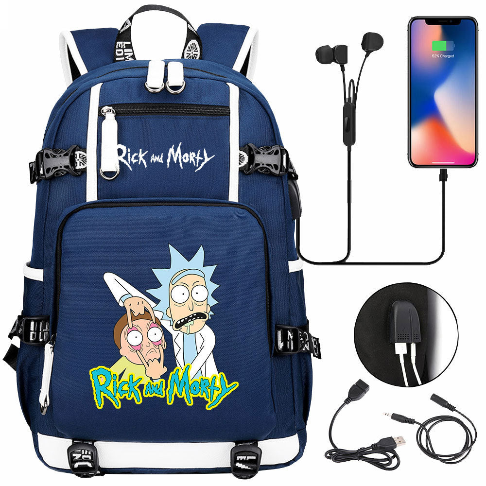 Rick And Morty USB Charging Backpack School Notebook Travel Bags