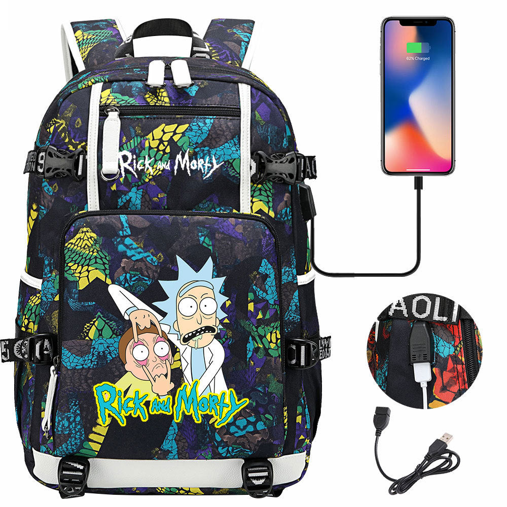 Rick And Morty USB Charging Backpack School Notebook Travel Bags