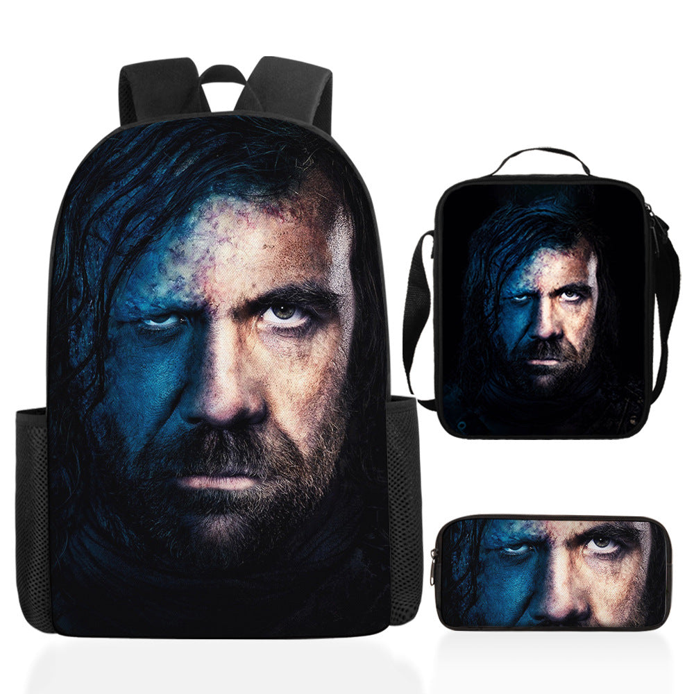 Game of Thrones Full Printed Backpack Schoolbag Travel Notebook Bag Lunch Bag Pencil Bag for Kids Students 3PCS