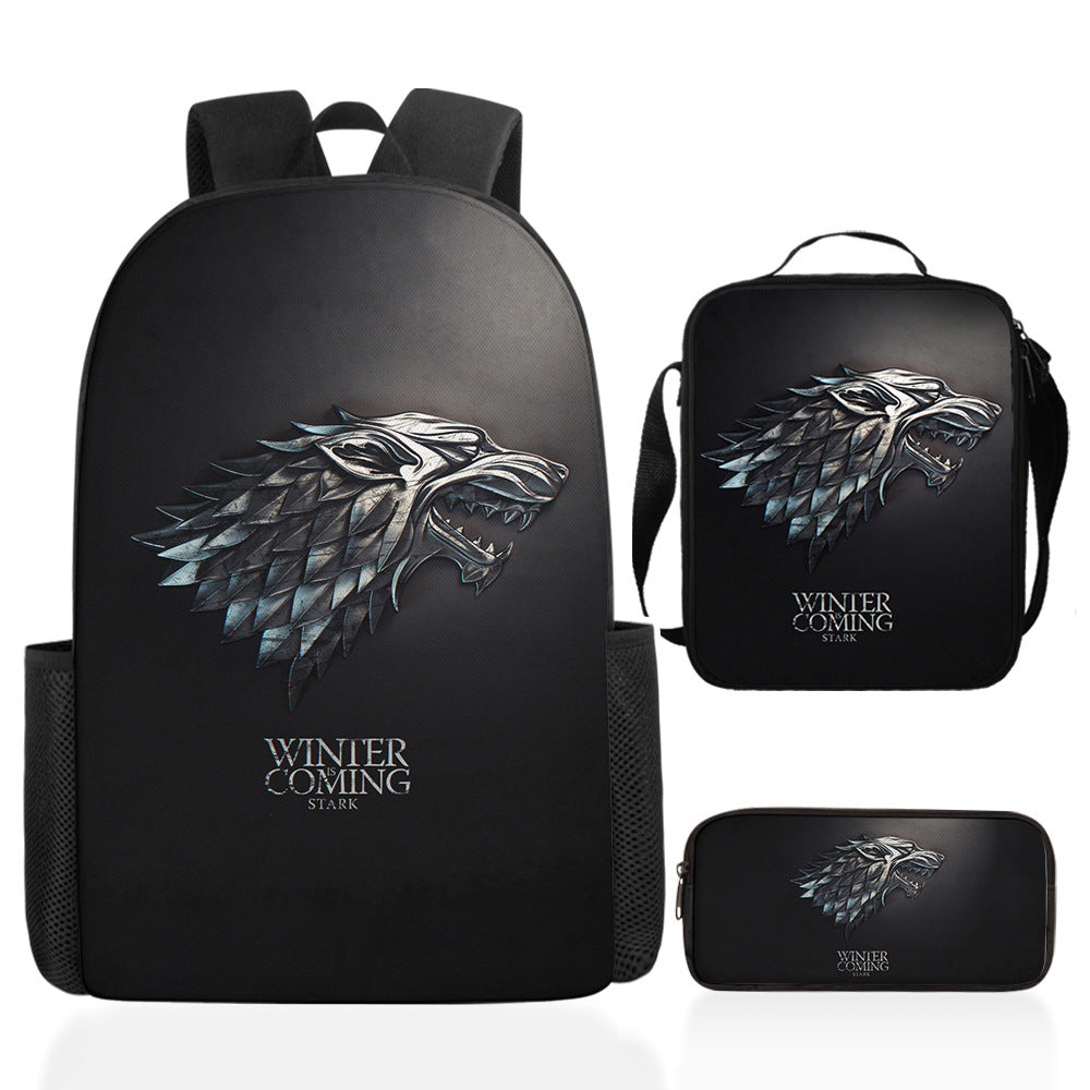 Game of Thrones Full Printed Backpack Schoolbag Travel Notebook Bag Lunch Bag Pencil Bag for Kids Students 3PCS