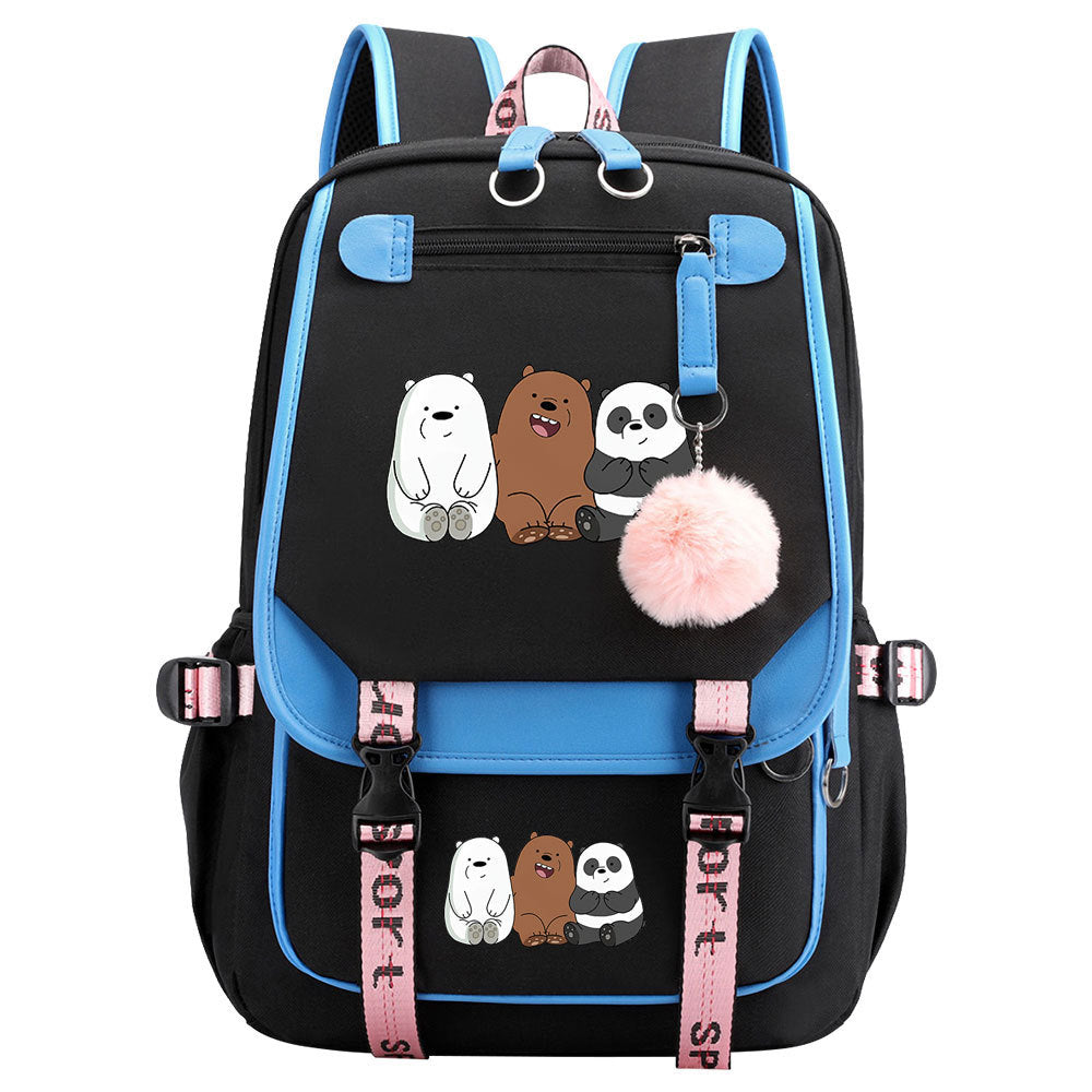 We BareBears Waterproof Backpack School Notebook Travel Bags USB Charging