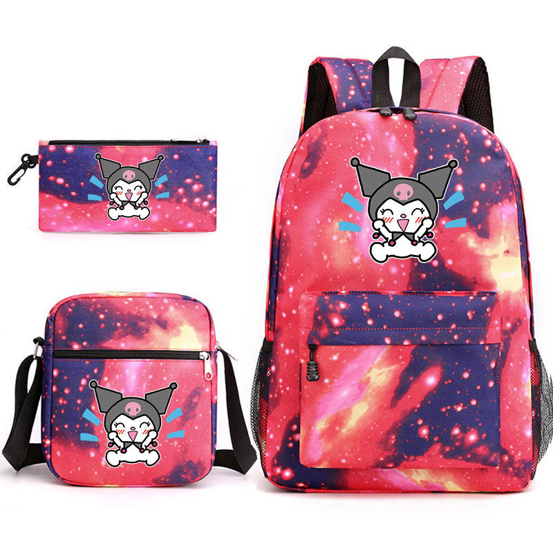 Kuromi Printed Schoolbag Backpack Shoulder Bag Pencil Bag 3pcs set for Kids Students