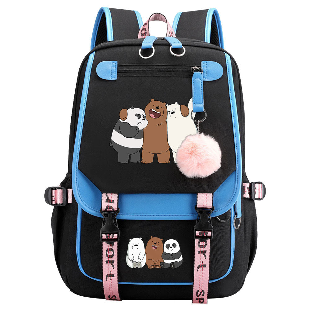 We BareBears Waterproof Backpack School Notebook Travel Bags USB Charging