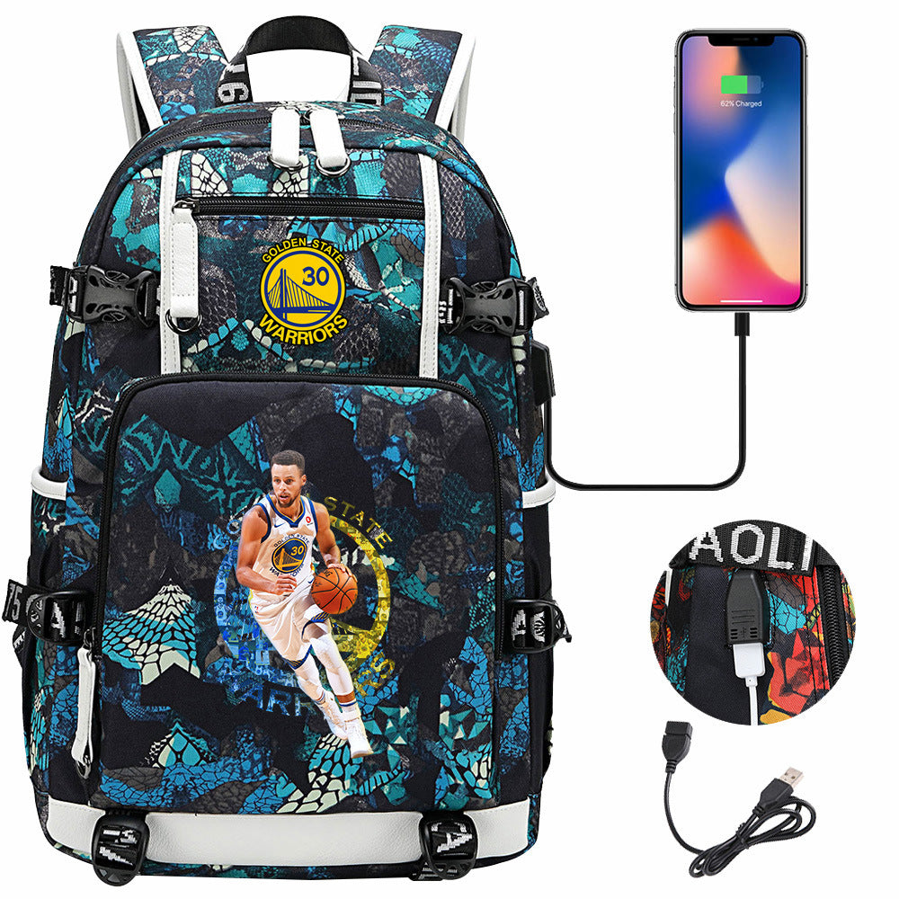 Golden State Basketball Curry Warrior USB Charging Backpack School Notebook Travel Bags