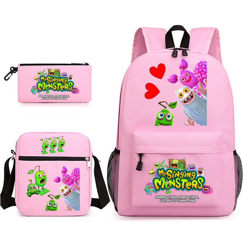 My Sing Monsters Printed Schoolbag Backpack Shoulder Bag Pencil Bag 3pcs set for Kids Students