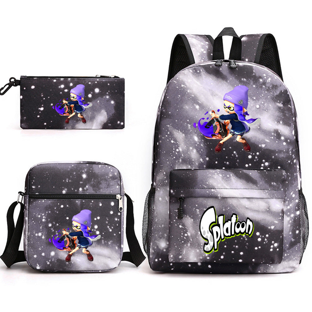 Splatoon Printed Schoolbag Backpack Shoulder Bag Pencil Bag 3pcs set for Kids Students