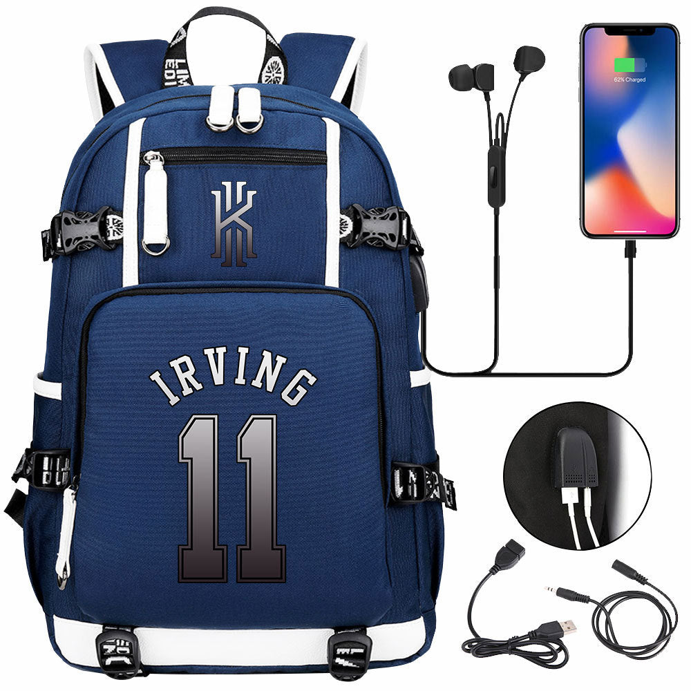 Boston Basketball Irving Celtics USB Charging Backpack School Notebook Travel Bags