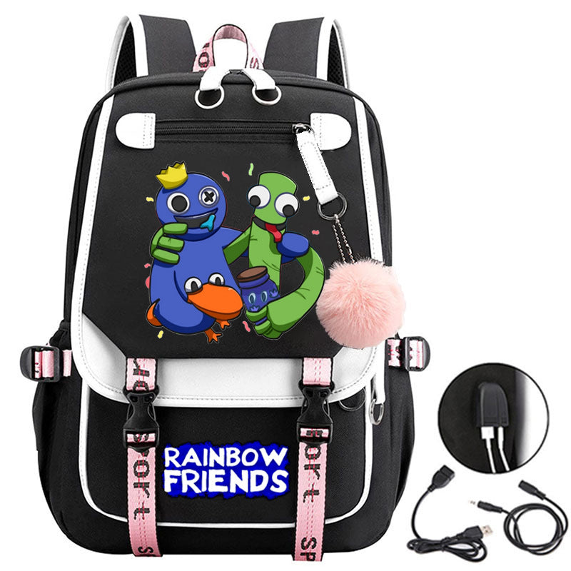 Rainbow Friends Waterproof Backpack School Notebook Travel Bags USB Charging