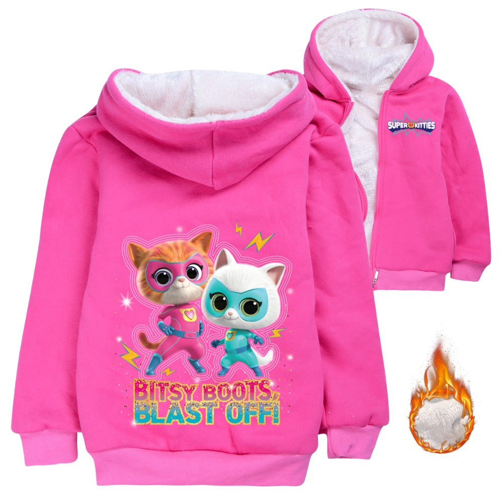 Super Kitties Sherpa Lined Hoodie Fleece Sweatshirt Full Zip Hooded Jacket for Kids