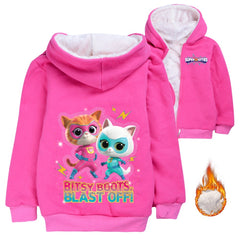 Super Kitties Sherpa Lined Hoodie Fleece Sweatshirt Full Zip Hooded Jacket for Kids