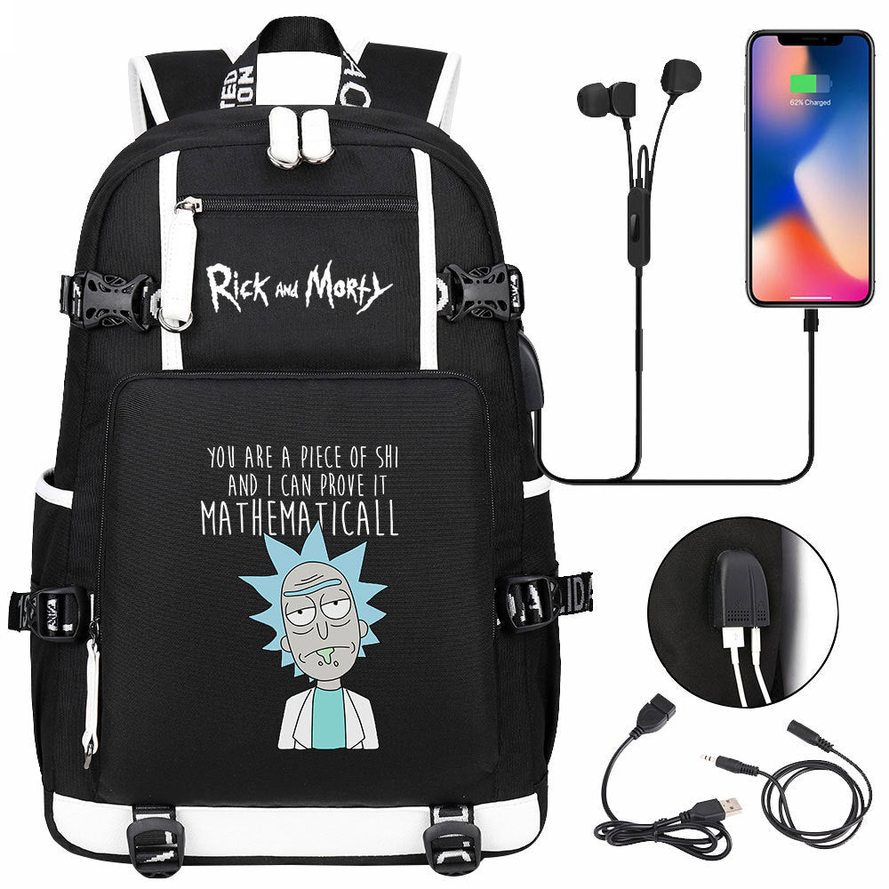 Rick And Morty USB Charging Backpack School Notebook Travel Bags