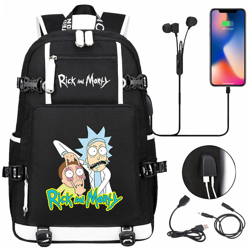 Rick And Morty USB Charging Backpack School Notebook Travel Bags