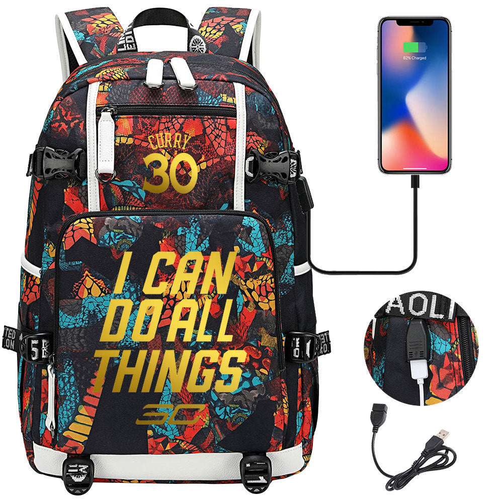Golden State Basketball Curry Warrior USB Charging Backpack School Notebook Travel Bags