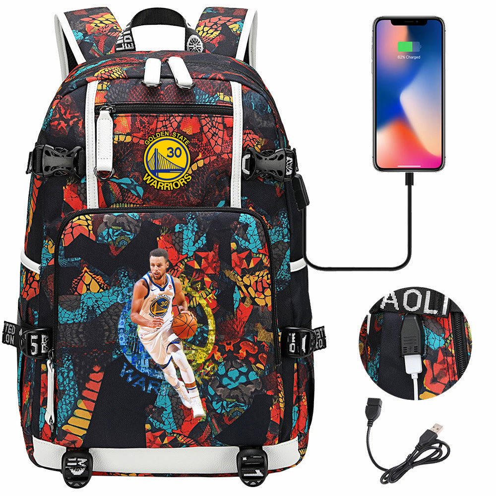Golden State Basketball Curry Warrior USB Charging Backpack School Notebook Travel Bags