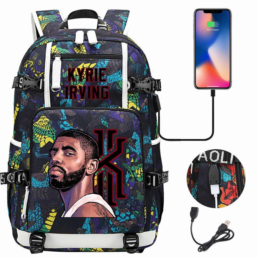 Boston Basketball Irving Celtics USB Charging Backpack School Notebook Travel Bags