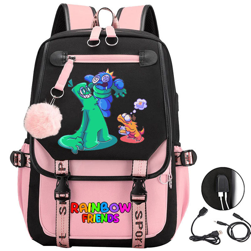 Rainbow Friends Waterproof Backpack School Notebook Travel Bags USB Charging