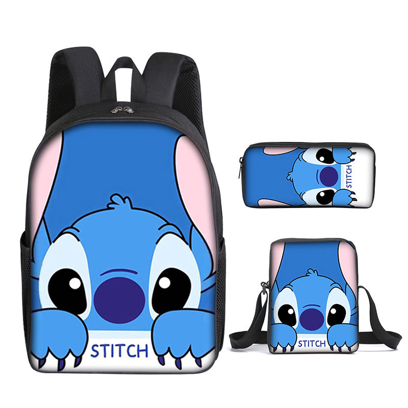 Stitch Full Printed Backpack Schoolbag Travel Notebook Bag Lunch Bag Pencil Bag for Kids Students 3PCS