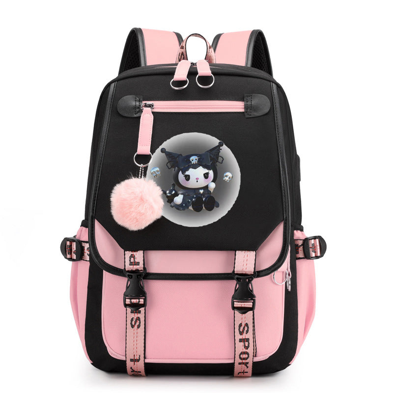 Kuromi Waterproof Backpack School Notebook Travel Bags USB Charging