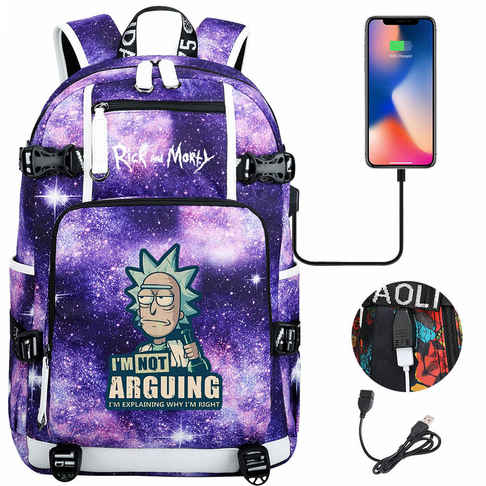 Rick And Morty USB Charging Backpack School Notebook Travel Bags