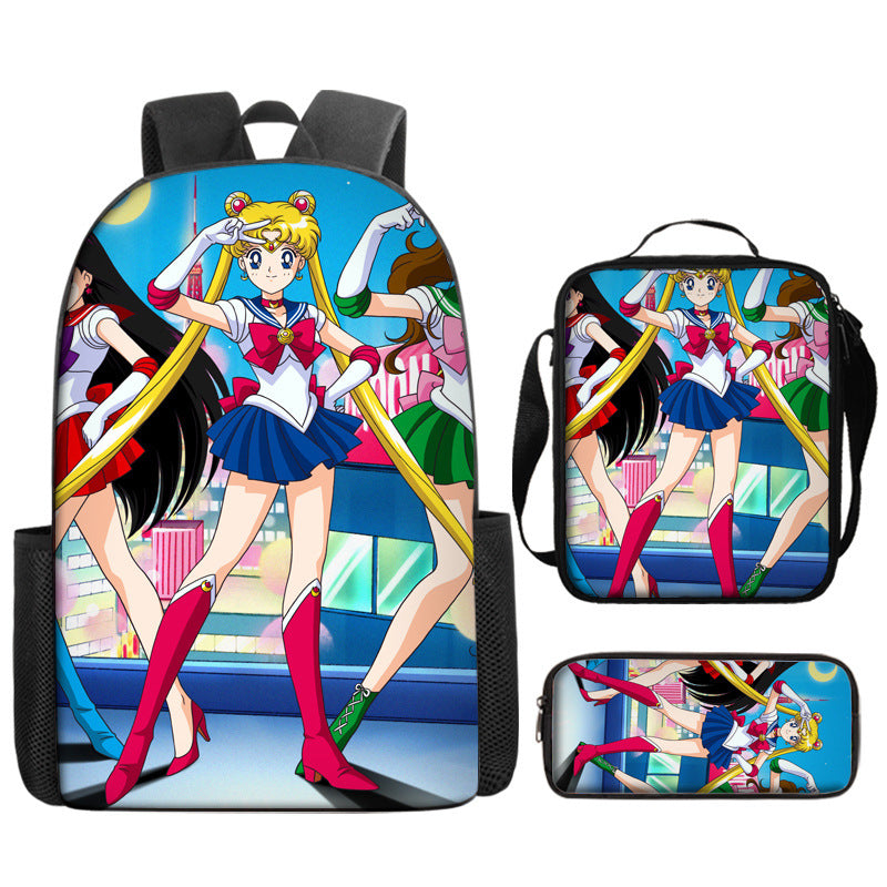 Sailor Moon Full Printed Backpack Schoolbag Travel Notebook Bag Lunch Bag Pencil Bag for Kids Students 3PCS