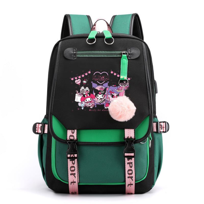 Kuromi Waterproof Backpack School Notebook Travel Bags USB Charging