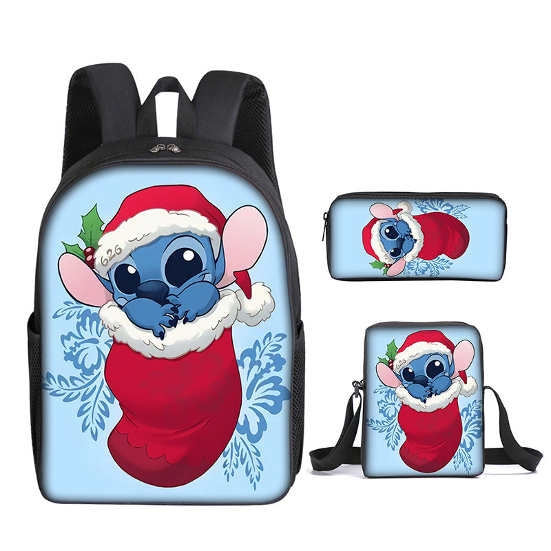 Stitch Full Printed Backpack Schoolbag Travel Notebook Bag Lunch Bag Pencil Bag for Kids Students 3PCS