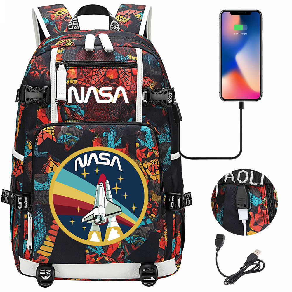 Nasa Space USB Charging Backpack School Notebook Travel Bags