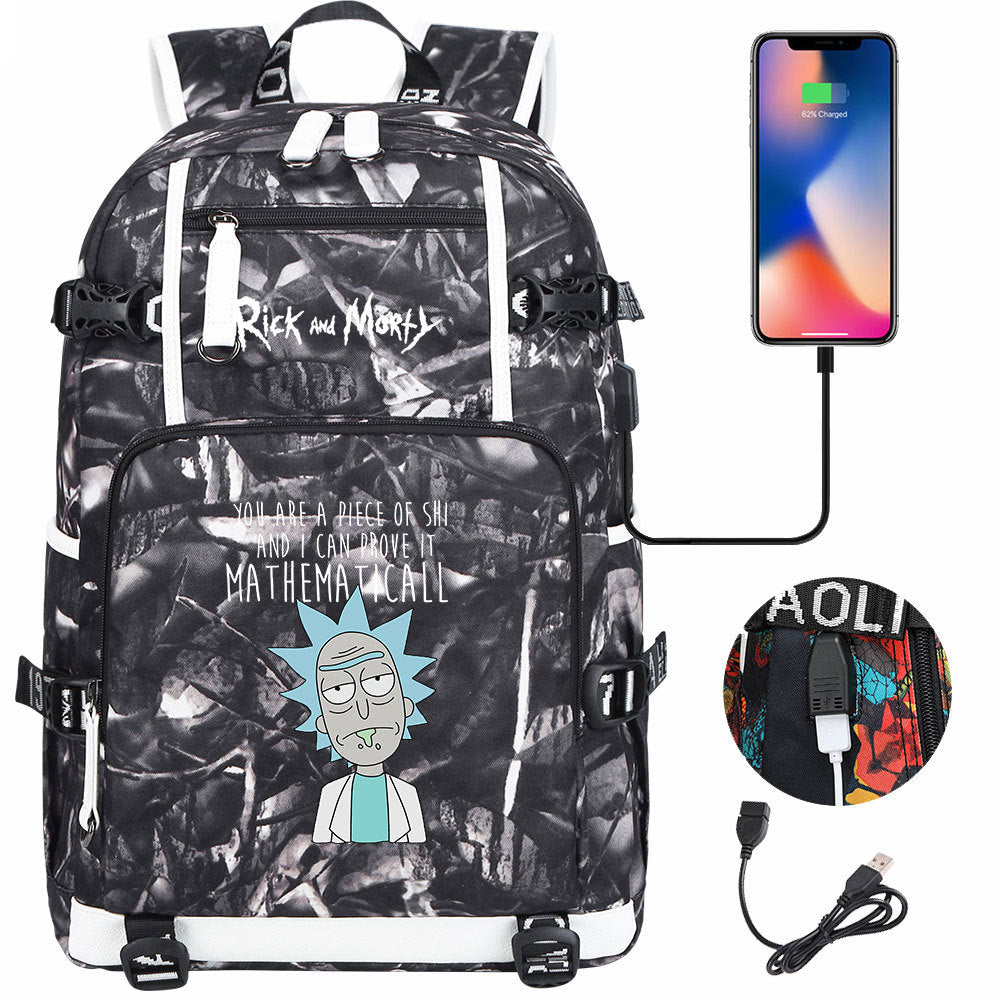 Rick And Morty USB Charging Backpack School Notebook Travel Bags