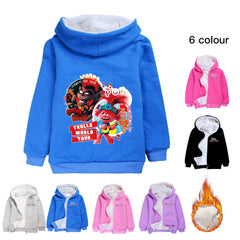 Trolls World Tour Sherpa Lined Hoodie Fleece Sweatshirt Full Zip Hooded Jacket for Kids